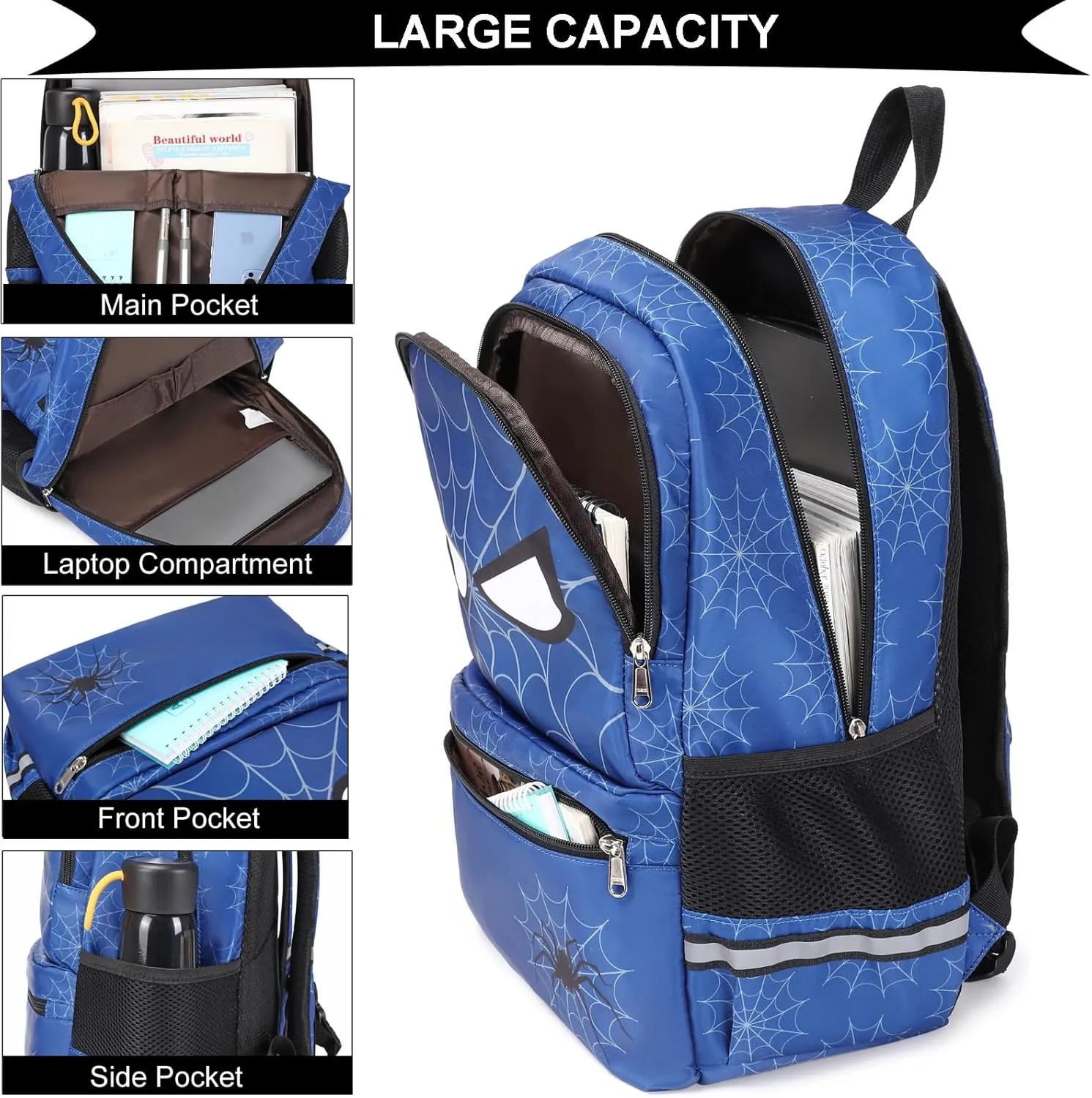 DSIUE School Backpack for Boys, Spider Boys Backpack for Kids Children Teens Elementary Middle School With Lunch Box
