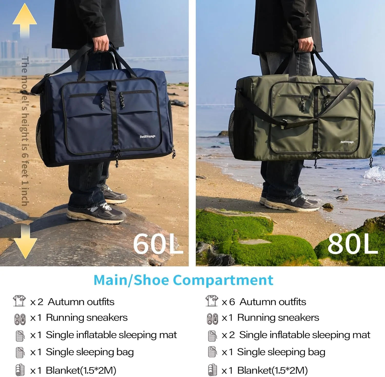 Duffle Bag Gym Bag for Women Foldie Travel Bag Expandable Duffle Bag for Travel Duffle Bag for Men Travel Duffel Bags Mens Travel Bag Foldable Heavy Duty Large Sports Camping Foldable Luggage Bag 60L