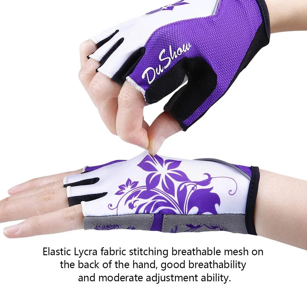 DuShow Women Half Finger Cycling Gloves,Gel Padded Anti-Slip Shock-Absorbing Mountain Road Bicycle Biking Bike Short Fingerless Gloves