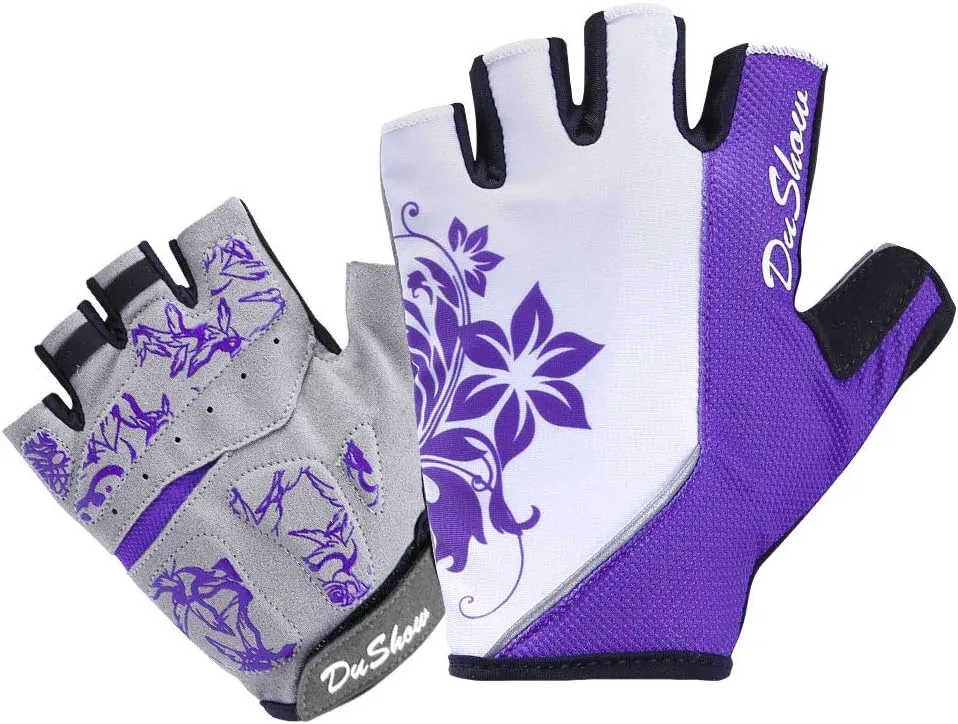 DuShow Women Half Finger Cycling Gloves,Gel Padded Anti-Slip Shock-Absorbing Mountain Road Bicycle Biking Bike Short Fingerless Gloves