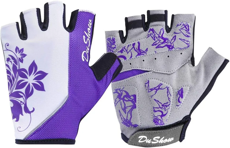 DuShow Women Half Finger Cycling Gloves,Gel Padded Anti-Slip Shock-Absorbing Mountain Road Bicycle Biking Bike Short Fingerless Gloves