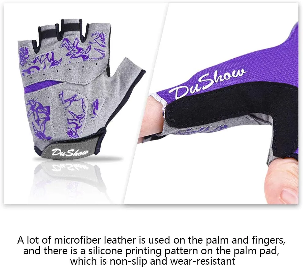DuShow Women Half Finger Cycling Gloves,Gel Padded Anti-Slip Shock-Absorbing Mountain Road Bicycle Biking Bike Short Fingerless Gloves