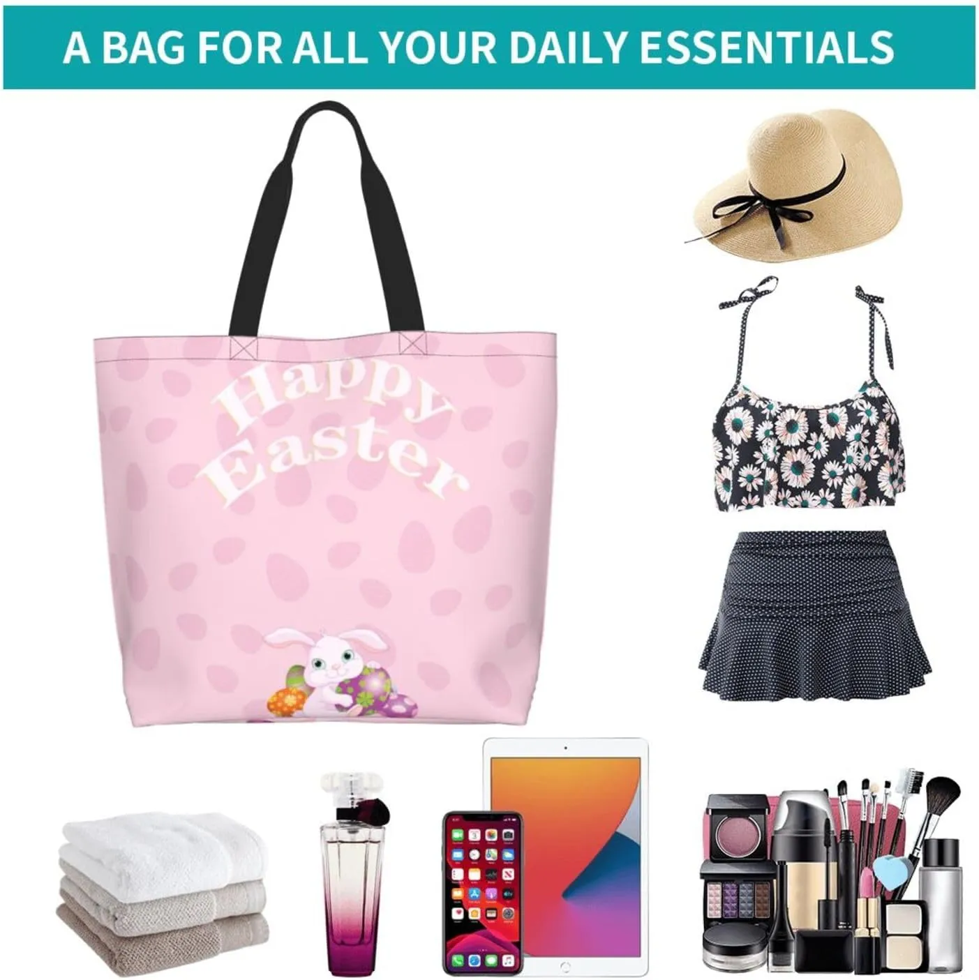 Easter Grocery Bag Happy Easter Shopping Bag Easter Egg Handbag Bags Easter Tote Bag for Outdoor