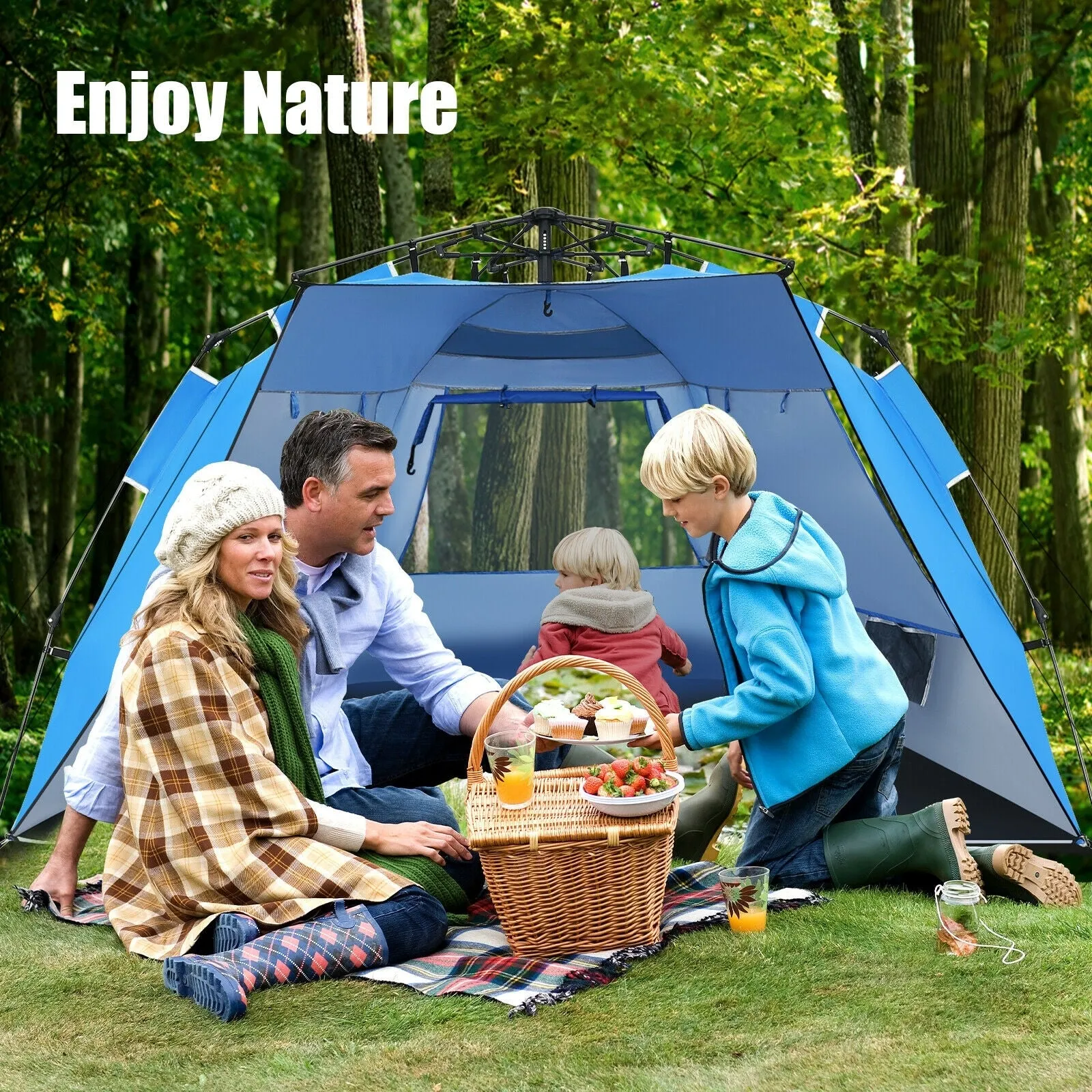 Easy Pop Up Beach Tent UPF 50  Portable Sun Shelter-Blue for 3-4 Person