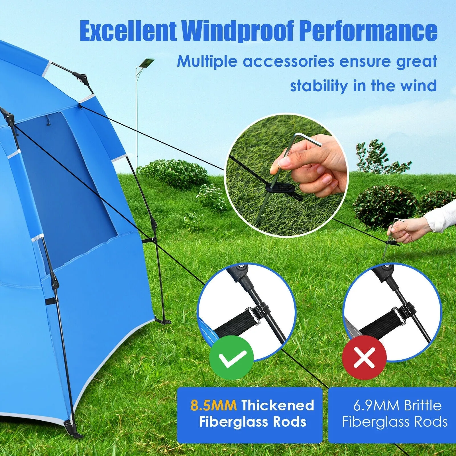 Easy Pop Up Beach Tent UPF 50  Portable Sun Shelter-Blue for 3-4 Person