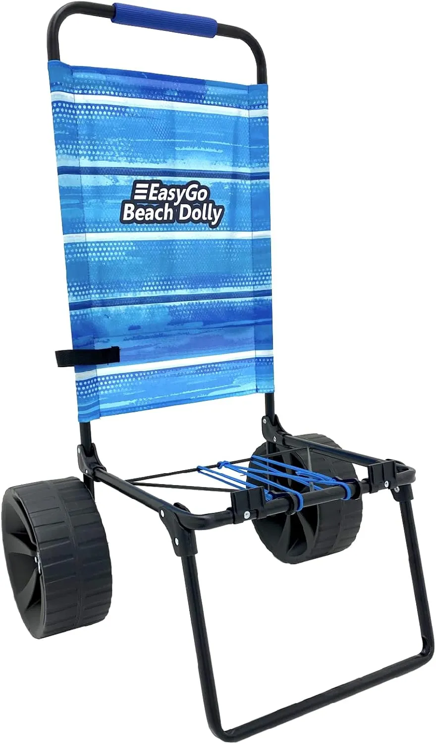 EasyGo Product Beach Cart Dolly – Medium Duty Folding Dolly Beach Cart Design – Large Sand Wheels – Holds 4-6 Beach Chairs – Elastic Tie Downs - Storage Pouch – Blue Striped Pattern