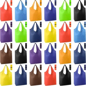 Eccliy 24 Pieces Reusable Grocery Bags Polyester Shopping Bags for Groceries Multi Colors Reusable Foldable Shopping Tote(Solid Style)