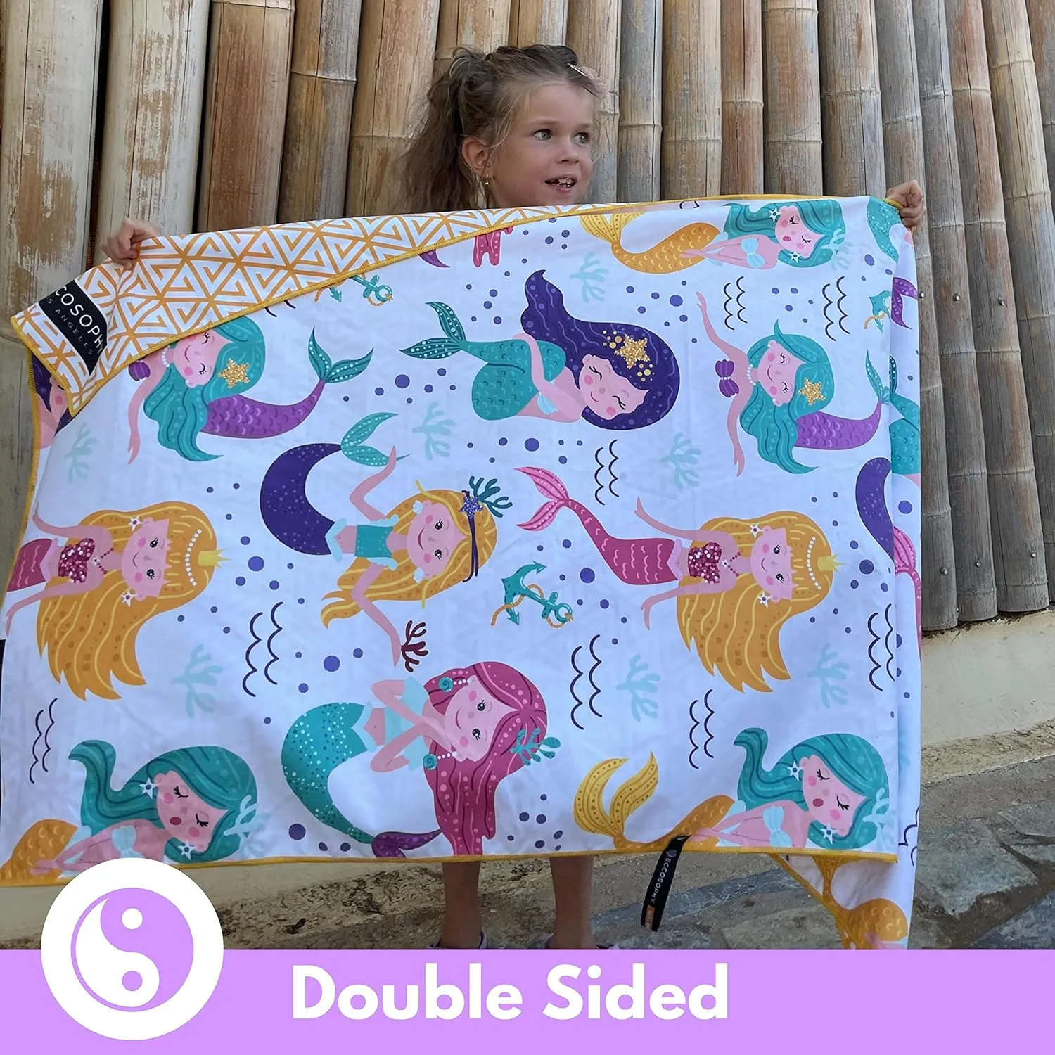 ECCOSOPHY Microfiber Kids Beach Towels & Pouch 60"x30" for Girls & Boys - Quick Dry Pool Towels - Sand Free Beach Blanket for Travel - Camping - Vacation - Toallas Playas