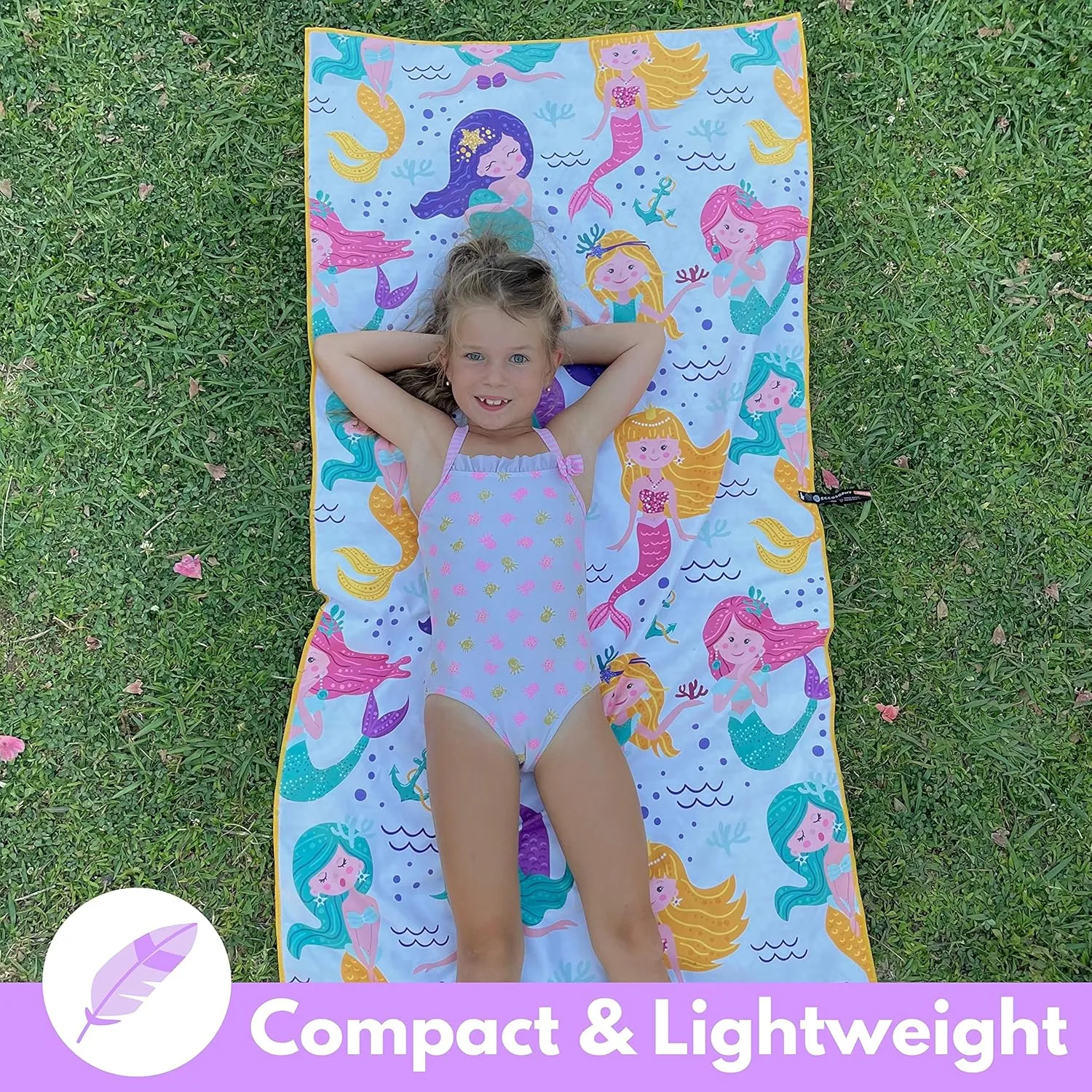 ECCOSOPHY Microfiber Kids Beach Towels & Pouch 60"x30" for Girls & Boys - Quick Dry Pool Towels - Sand Free Beach Blanket for Travel - Camping - Vacation - Toallas Playas