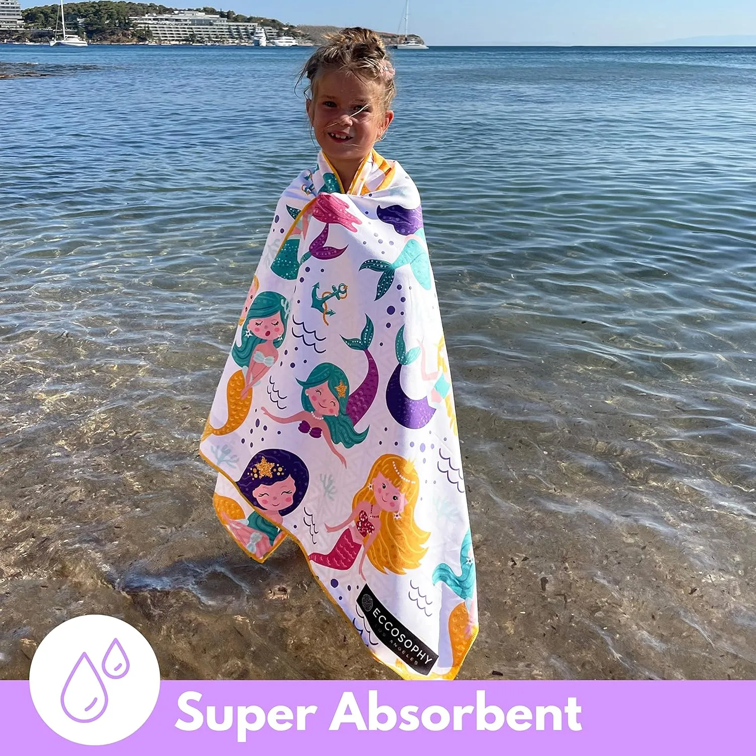 ECCOSOPHY Microfiber Kids Beach Towels & Pouch 60"x30" for Girls & Boys - Quick Dry Pool Towels - Sand Free Beach Blanket for Travel - Camping - Vacation - Toallas Playas