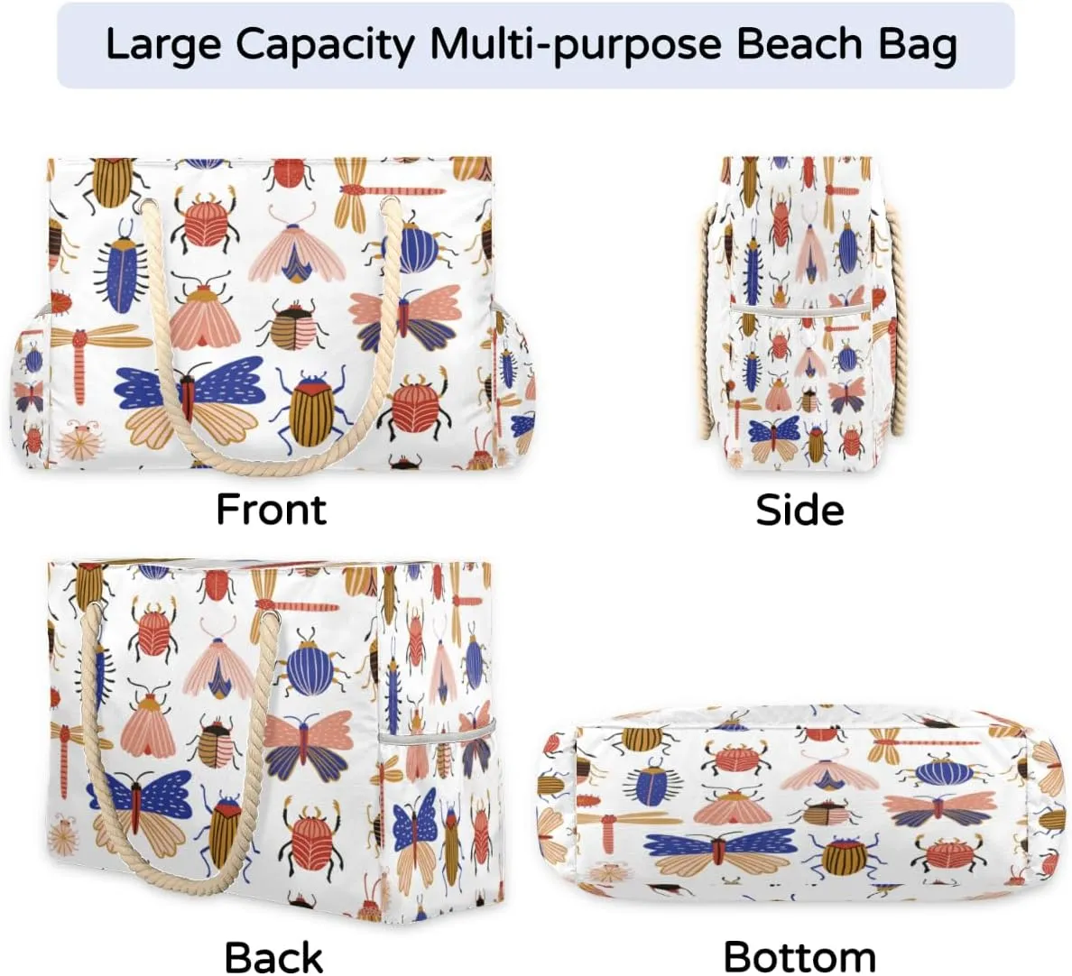 Elegant Flamingo Beach Bags for Women Large Beach Tote with Zipper Waterproof Travel Sandproof Shoulder Pool Bag