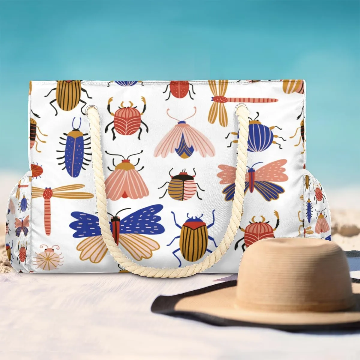 Elegant Flamingo Beach Bags for Women Large Beach Tote with Zipper Waterproof Travel Sandproof Shoulder Pool Bag