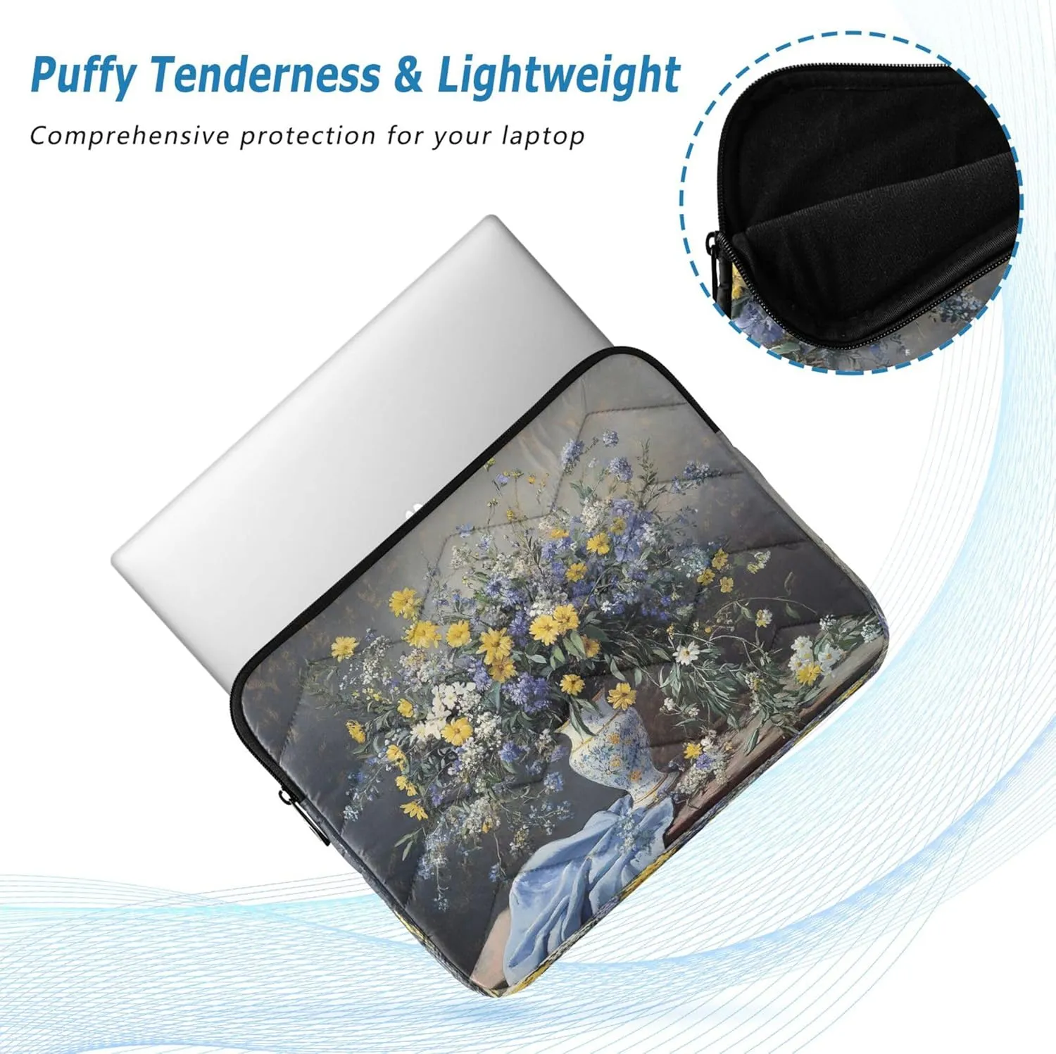 Elegant Floral Vase Yellow Laptop Work Bag, Shockproof Protective Laptop Cover, 15.6 Inch Teacher Bag