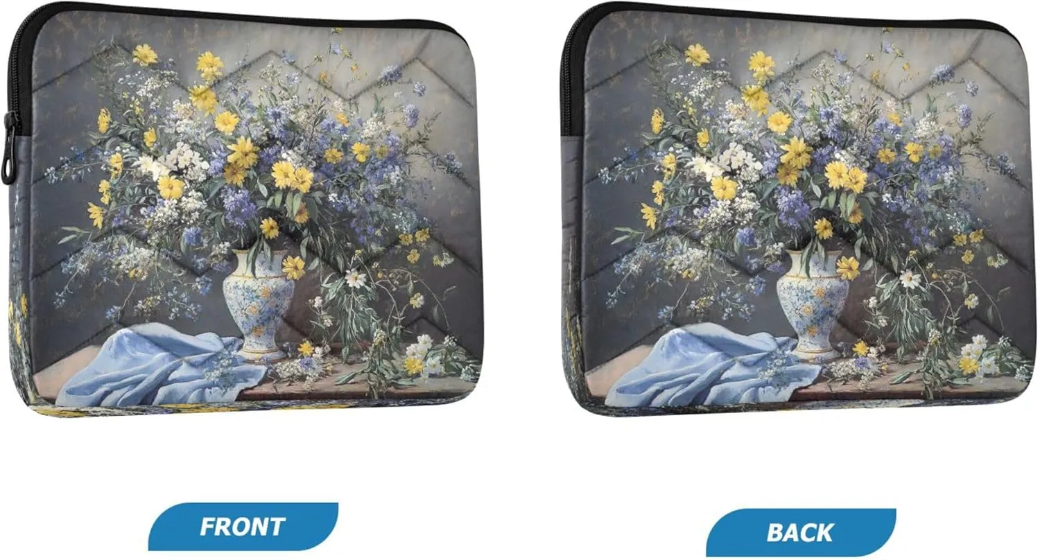 Elegant Floral Vase Yellow Laptop Work Bag, Shockproof Protective Laptop Cover, 15.6 Inch Teacher Bag