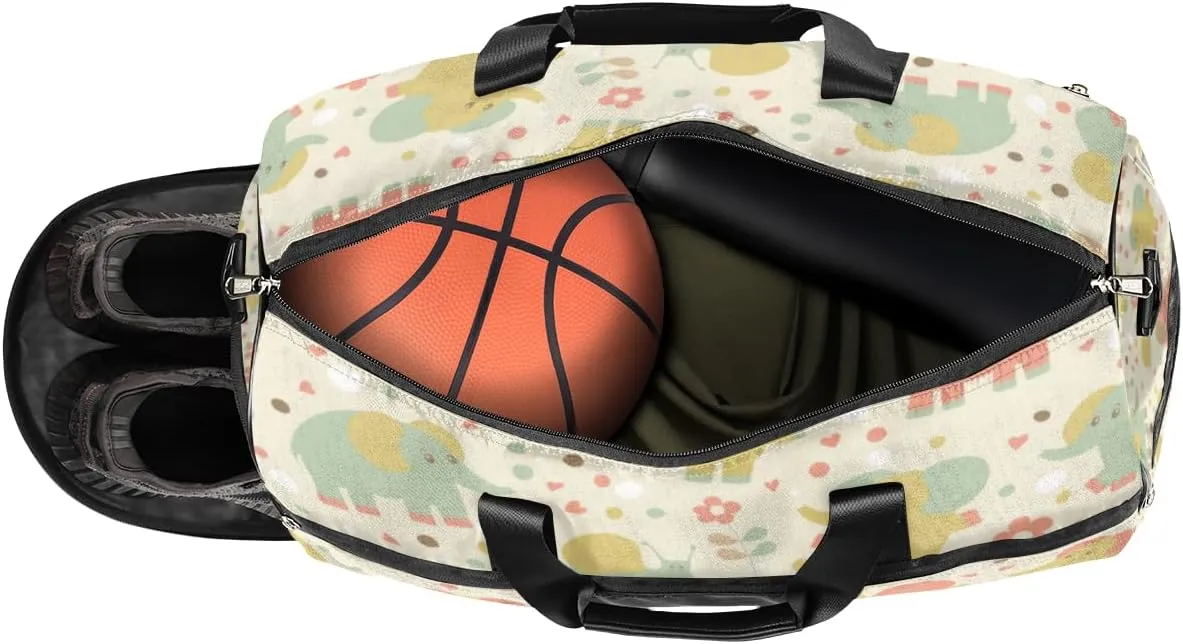 Elephants Snail Flowers Sports Gym Bag for Women Men Travel Duffel Bag with Wet Pocket & Shoes Compartment Waterproof Weekender Overnight Tote Carry on Bag Lightweight