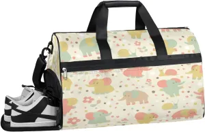 Elephants Snail Flowers Sports Gym Bag for Women Men Travel Duffel Bag with Wet Pocket & Shoes Compartment Waterproof Weekender Overnight Tote Carry on Bag Lightweight