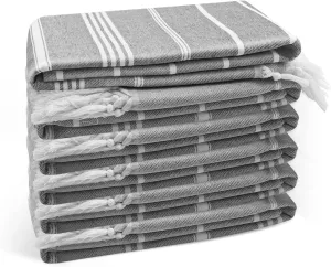 Eliamo Turkish Beach Towel Set of 6 Beach Towels Cotton Quick Dry Sand Free 36 x 71 inch Turkish Towel Oversized Lightweight Beach Towels Grey
