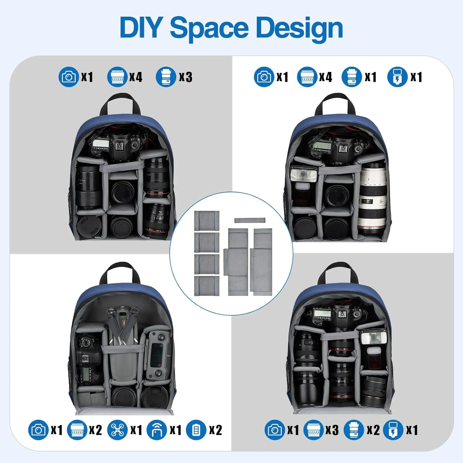 EMART Small Camera Backpack Bag Professional with Waterproof Rain Cover for SLR/DSLR Mirrorless Accessories, Photography Cases for Sony Canon Nikon, Tripod, 13" Laptop-Blue
