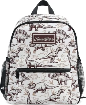 Emelivor Custom Dinosaurs Preschool Backpack for Toddler Boy Girl School Bag for Children Personalized Camping Toddler Bookbag with Chest Strap