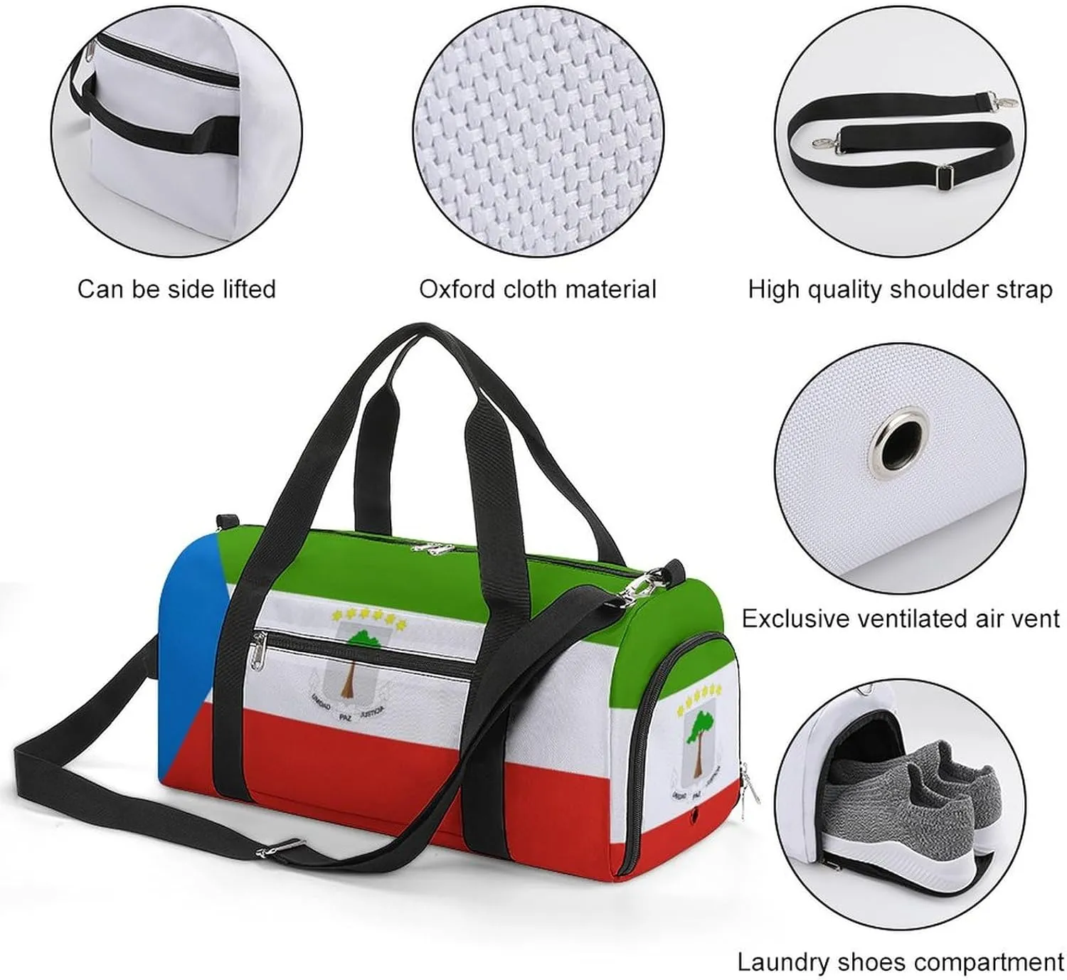 Equatorial Guinea Flag Gym Bag with Shoe Compartment and Wet Pocket Travel Duffel for Sports