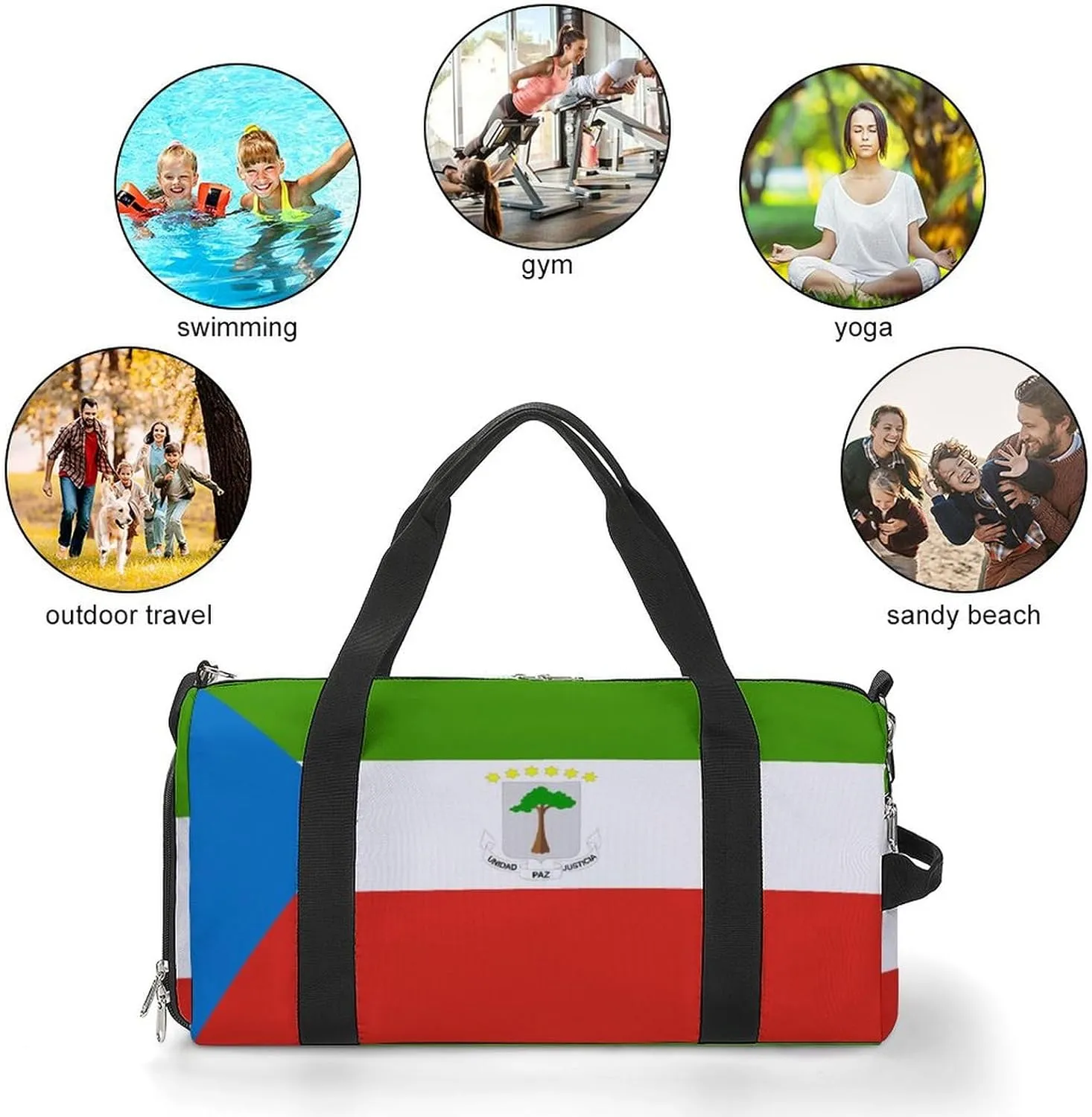 Equatorial Guinea Flag Gym Bag with Shoe Compartment and Wet Pocket Travel Duffel for Sports