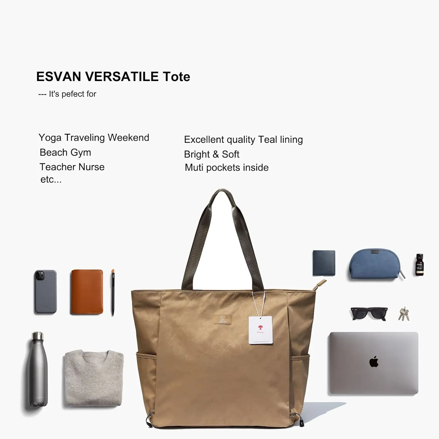 ESVAN Yoga Mat Bag Yoga Tote Carrier Shoulder Bag Carryall Tote for Office,Yoga,Pilates,Travel,Beach and Gym