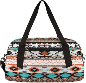 Ethnic Aztec Geometric Gym Bag for Women and Men, Zigzag Small Duffel Bag, 18.5 x 9.4 x 7.8 inches, Multicolor, Polyester