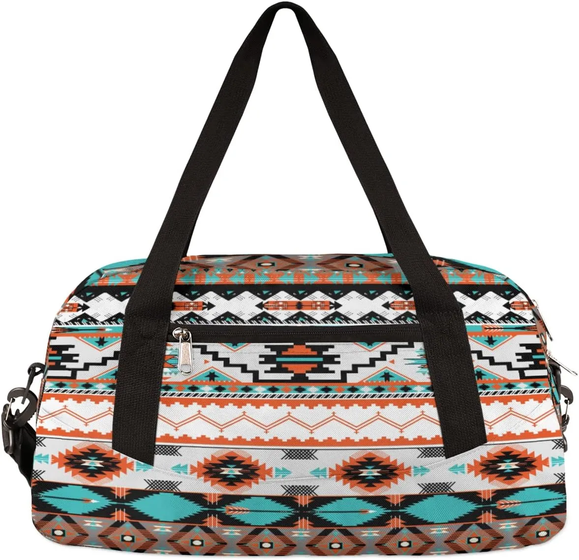 Ethnic Aztec Geometric Gym Bag for Women and Men, Zigzag Small Duffel Bag, 18.5 x 9.4 x 7.8 inches, Multicolor, Polyester