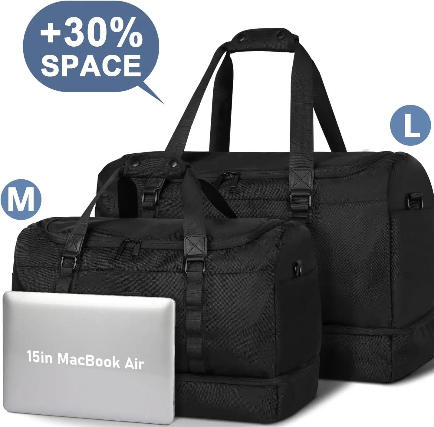 ETRONIK Gym Bag for Men Women, Large Travel Duffle Bag with Shoe Compartment, Carry on Bag with Toiletry Bag, Weekender Overnight Bag for Sports Business Trip, Black