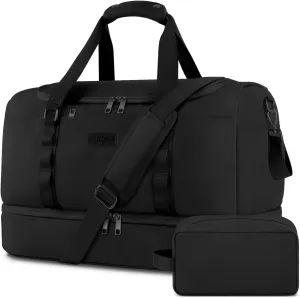 ETRONIK Gym Bag for Men Women, Large Travel Duffle Bag with Shoe Compartment, Carry on Bag with Toiletry Bag, Weekender Overnight Bag for Sports Business Trip, Black