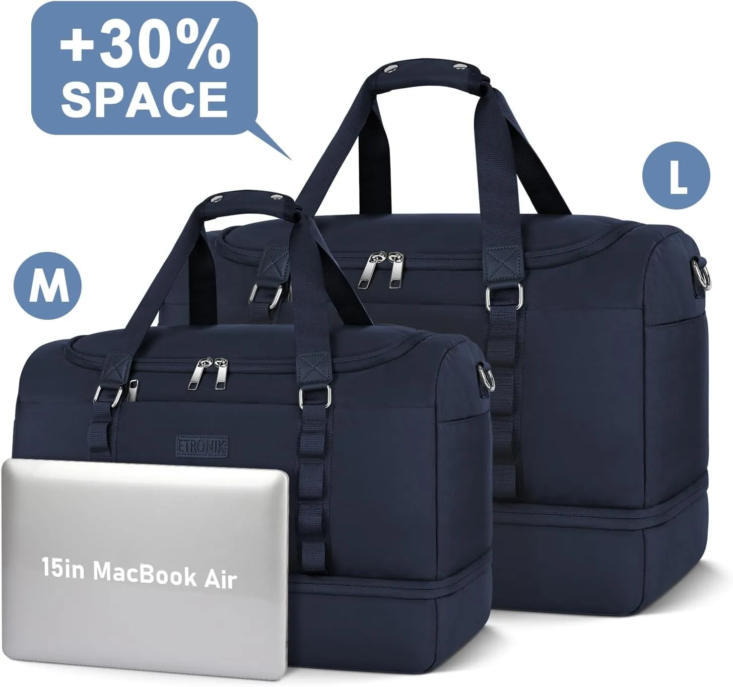 ETRONIK Gym Bag for Men Women, Large Travel Duffle Bag with Shoe Compartment, Carry on Bag with Toiletry Bag, Weekender Overnight Bag for Sports Business Trip, Blue