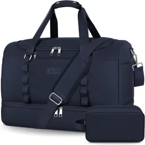ETRONIK Gym Bag for Men Women, Large Travel Duffle Bag with Shoe Compartment, Carry on Bag with Toiletry Bag, Weekender Overnight Bag for Sports Business Trip, Blue