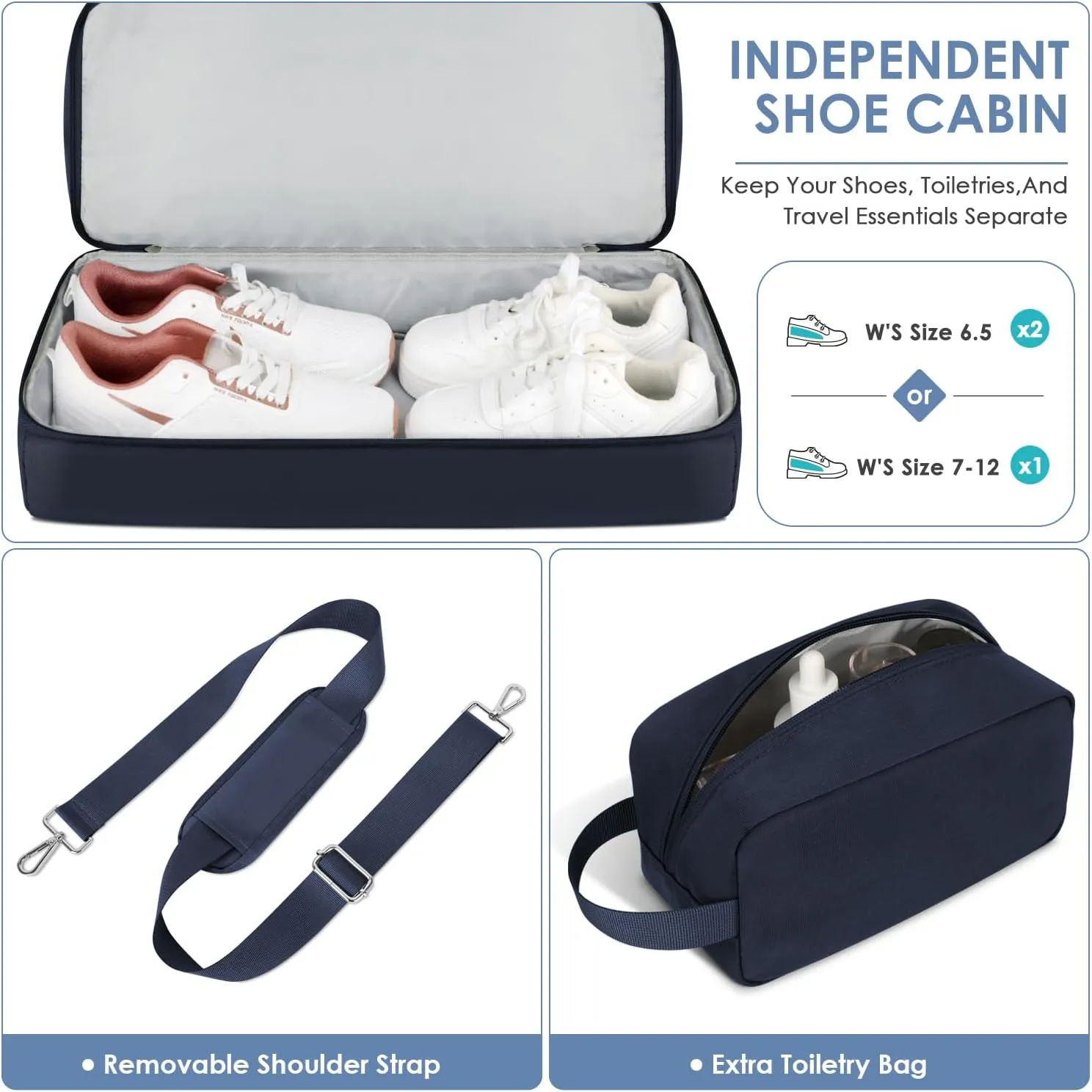 ETRONIK Gym Bag for Men Women, Large Travel Duffle Bag with Shoe Compartment, Carry on Bag with Toiletry Bag, Weekender Overnight Bag for Sports Business Trip, Blue