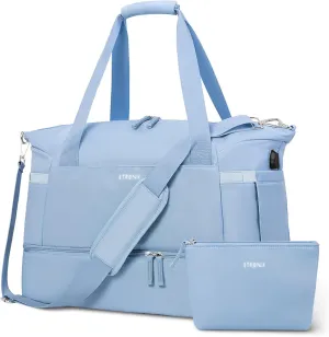 ETRONIK Gym Bag for Women, 47L Carry On Travel Duffel Bag with Shoes Compartment, Weekender Overnight Bag with Wet Pocket & USB Charging Port for Women, Travel, Gym, Weekend, Large Size (Blue)