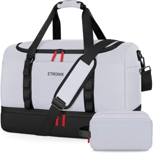 ETRONIK Travel Bag for Men Women, Duffle Bag & Gym Bag with Shoe Compartment, Weekender Overnight Bag with Toiletry Bag, Carry on Bags for Airplanes for Travel, Trip, Gym, Yoga, Light Gray