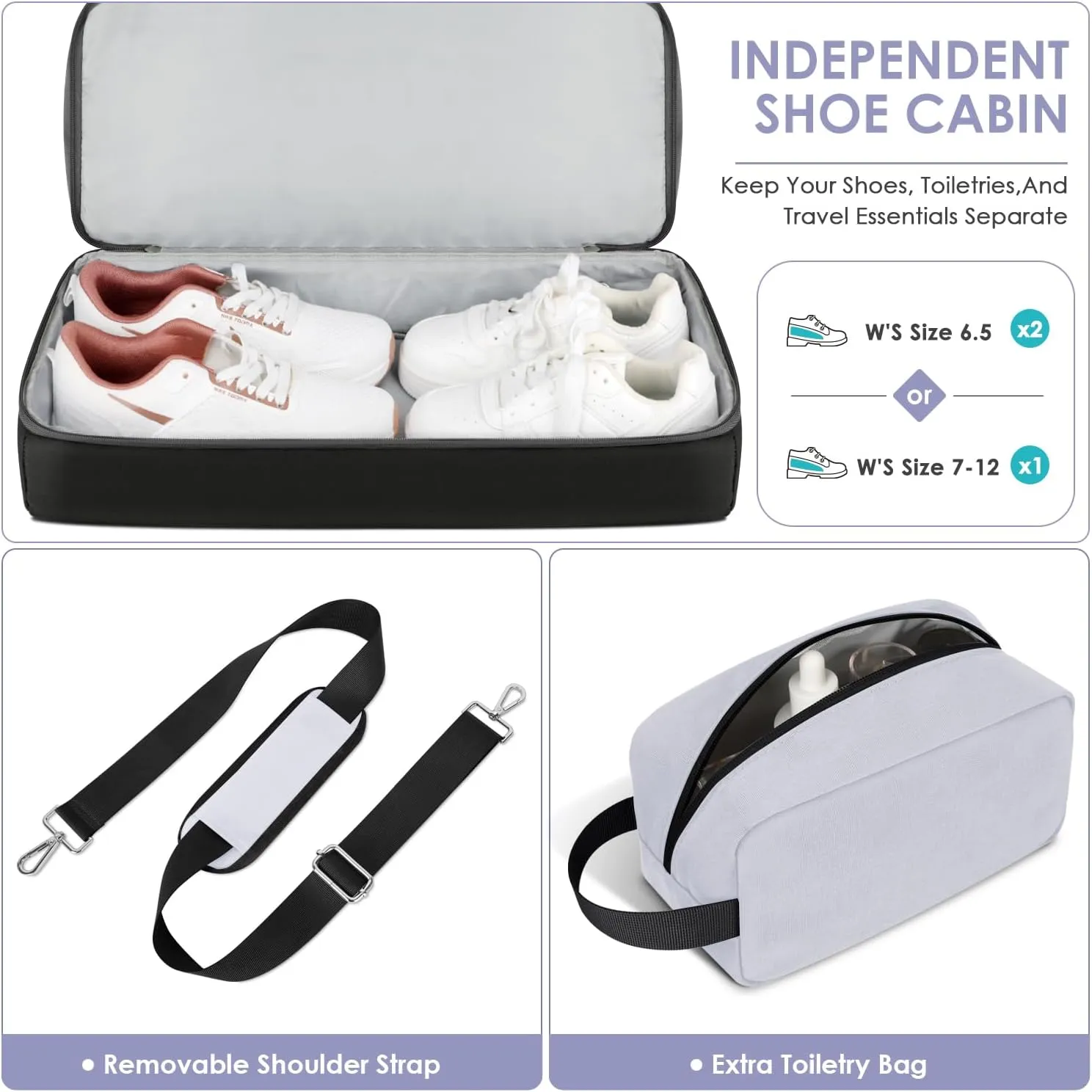 ETRONIK Travel Bag for Men Women, Duffle Bag & Gym Bag with Shoe Compartment, Weekender Overnight Bag with Toiletry Bag, Carry on Bags for Airplanes for Travel, Trip, Gym, Yoga, Light Gray
