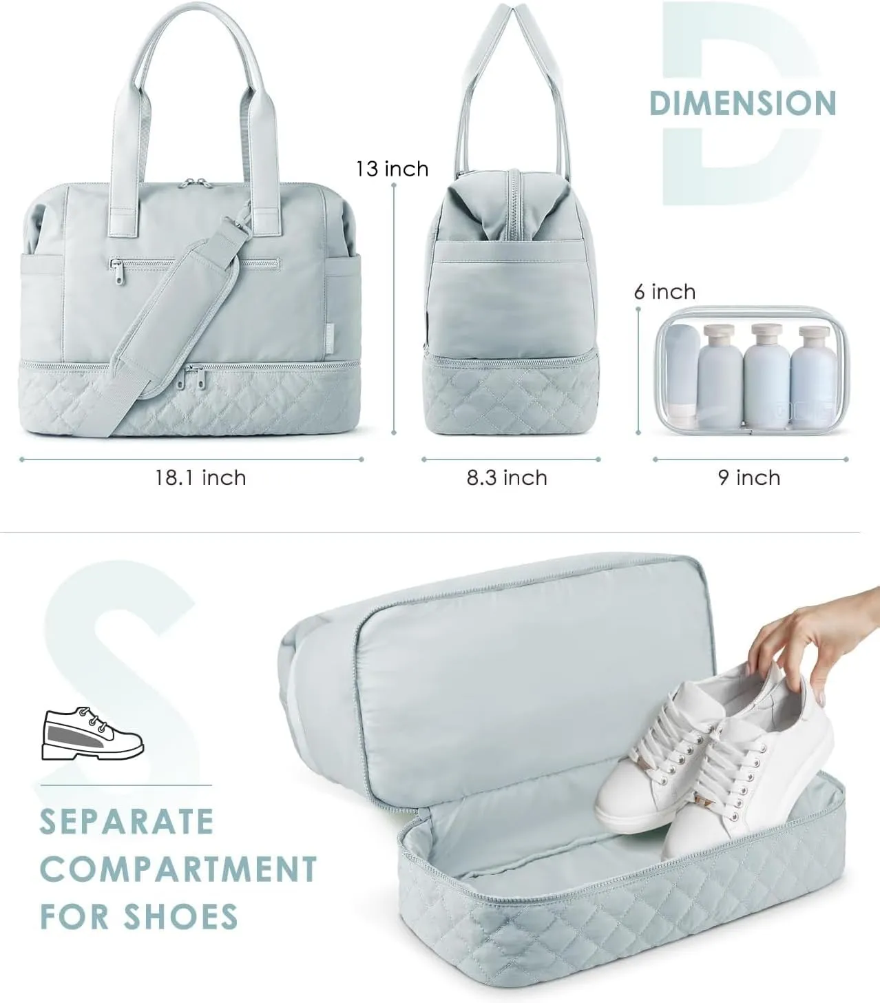 ETRONIK Weekender Bags for Women Travel, Personal Item Travel Bag with Shoe Compartment, Carry On Overnight Bag with Wet Pocket, Gym Duffel Bag for Travel, Sports, Weekend, Hospital Blue