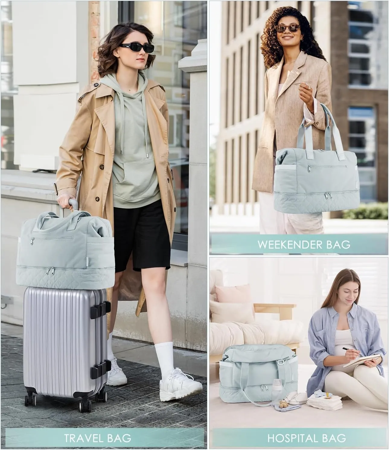 ETRONIK Weekender Bags for Women Travel, Personal Item Travel Bag with Shoe Compartment, Carry On Overnight Bag with Wet Pocket, Gym Duffel Bag for Travel, Sports, Weekend, Hospital Blue