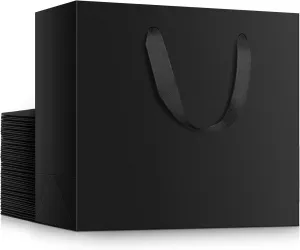 EUSOAR Heavy Duty Black Gift Wrap Bags, 25 Pack 10.6"x3.1"x8.3" Paper Bags with Handles Bulk, for Business, Grocery, Boutique, Retail, Wedding, Party Favors, Baby Showers, Birthdays