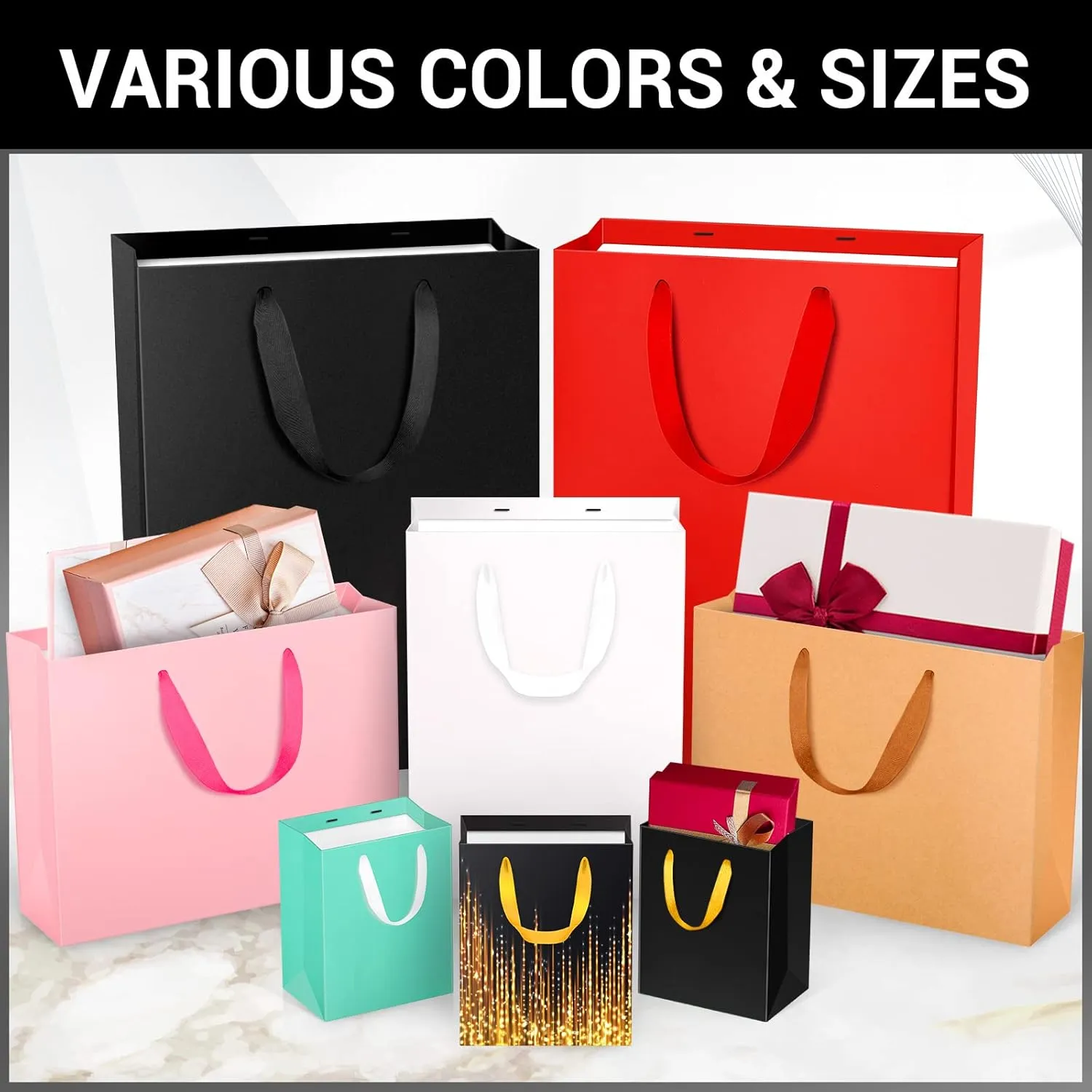 EUSOAR Large Black Gift Wrap Bags, 20pcs 12.5"x4.5"x11" Kraft Paper Black Shopping Bags with Handles Bulk,Retail Wrapping Bags for Business, Craft Grocery, Boutique, Party Favor, Wedding