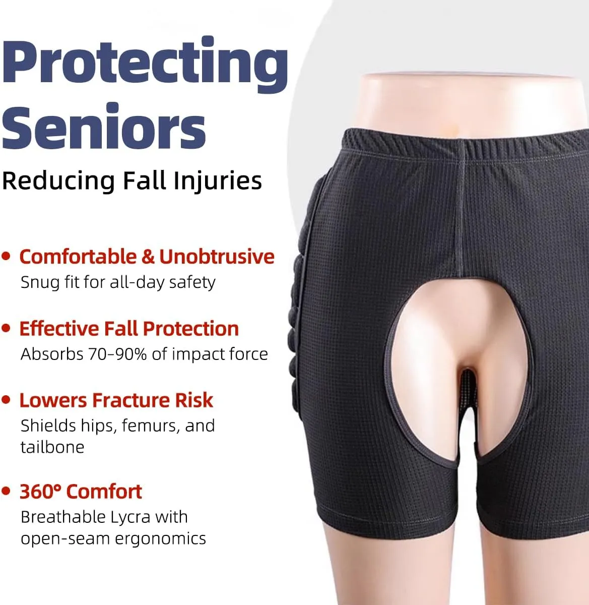 EVA Reinforced Fall Protection Padded Shorts for Seniors with Fall Risks Osteoporosis Rehabilitation – Shock-Absorbing Hip Guards with Open Seam Design, Reusable Elderly Safety Gear