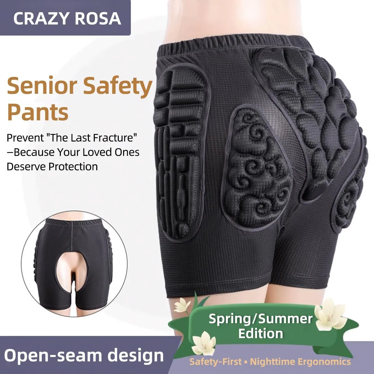 EVA Reinforced Fall Protection Padded Shorts for Seniors with Fall Risks Osteoporosis Rehabilitation – Shock-Absorbing Hip Guards with Open Seam Design, Reusable Elderly Safety Gear