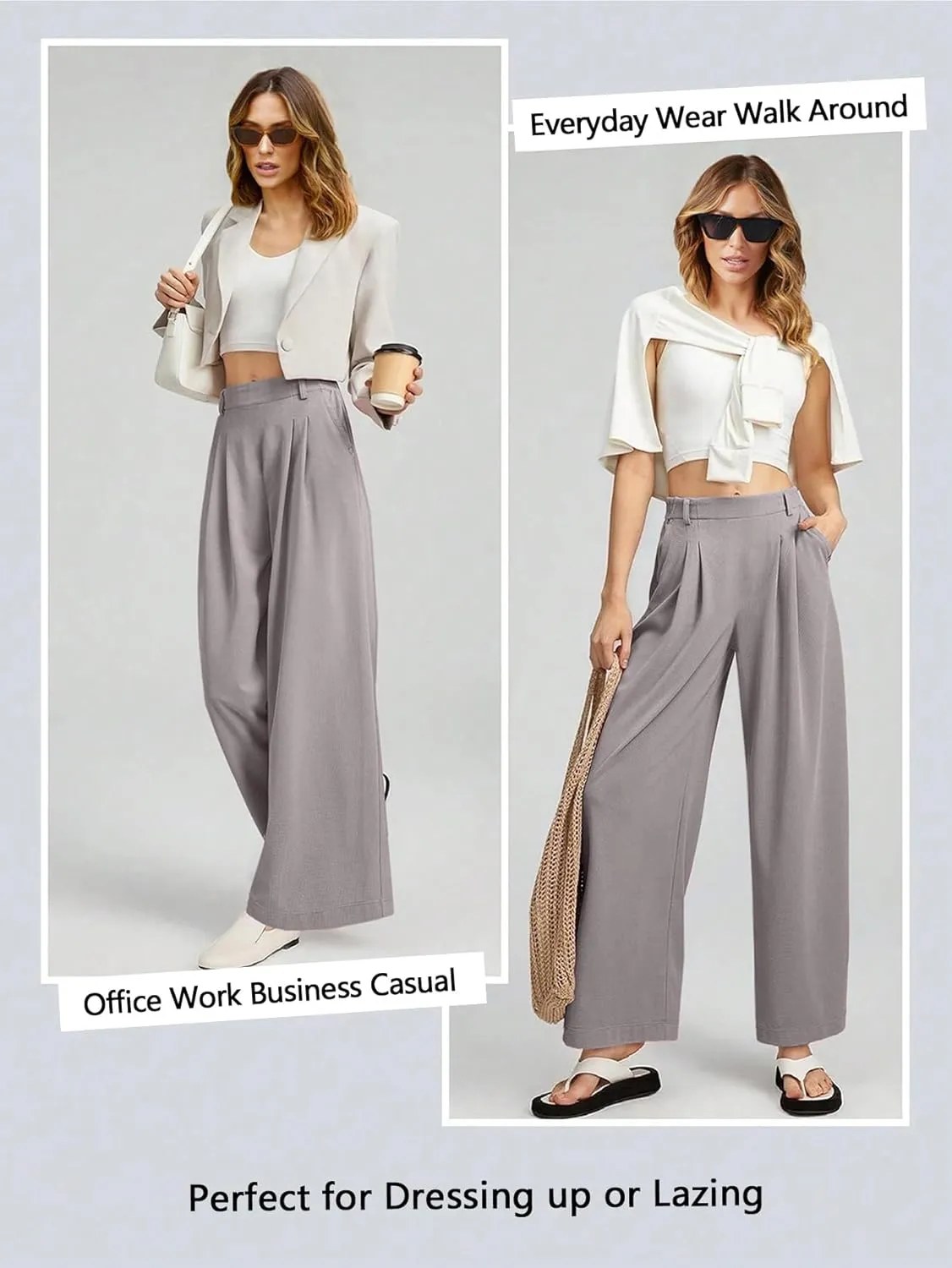 EVALESS Women's Wide Leg Pants Elastic High Waisted Waffle Knit Casual Palazzo Pants Trousers with Pockets