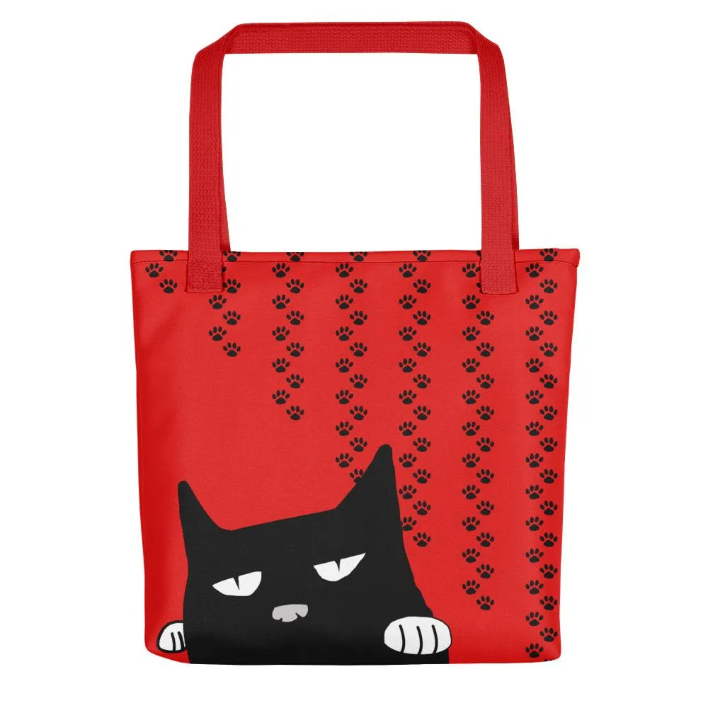 Evil Cat 'Pawprints Red' Tote bag