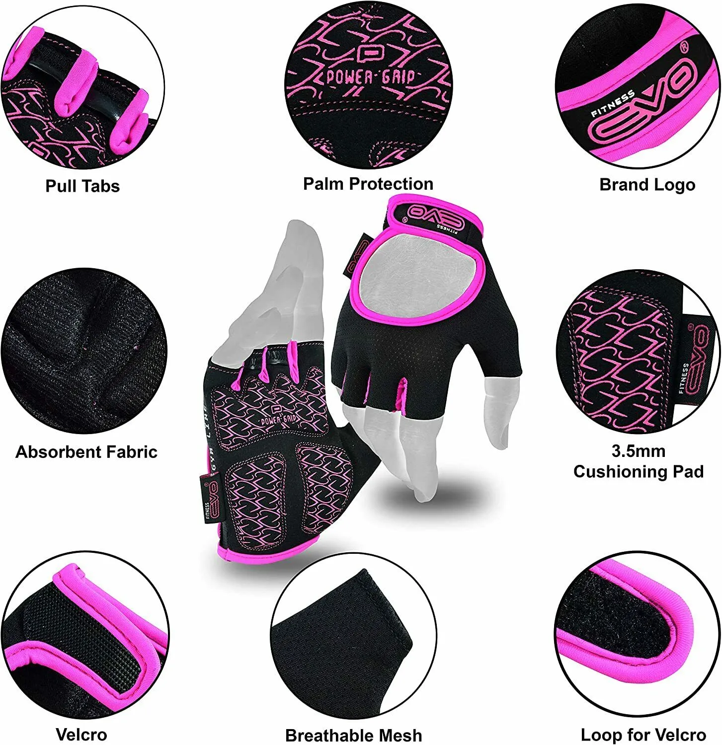 EVO Fitness Pink Weight Lifting Gym Gloves
