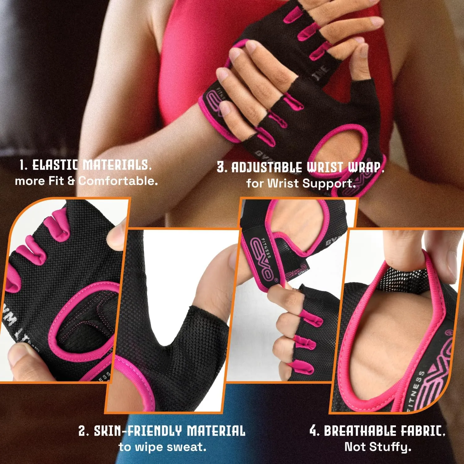 EVO Fitness Pink Weight Lifting Gym Gloves
