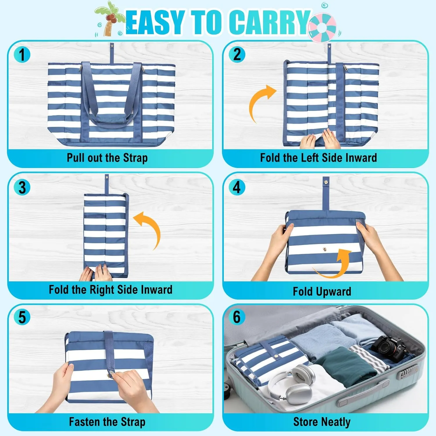 Extra Large Beach Bags for Women, Waterproof Sandproof Beach Tote Bag Foldable Swim Pool Bag with Zipper and Wet Pocket
