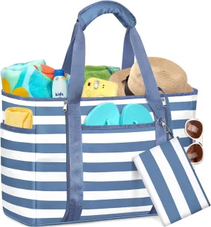 Extra Large Beach Bags for Women, Waterproof Sandproof Beach Tote Bag Foldable Swim Pool Bag with Zipper and Wet Pocket