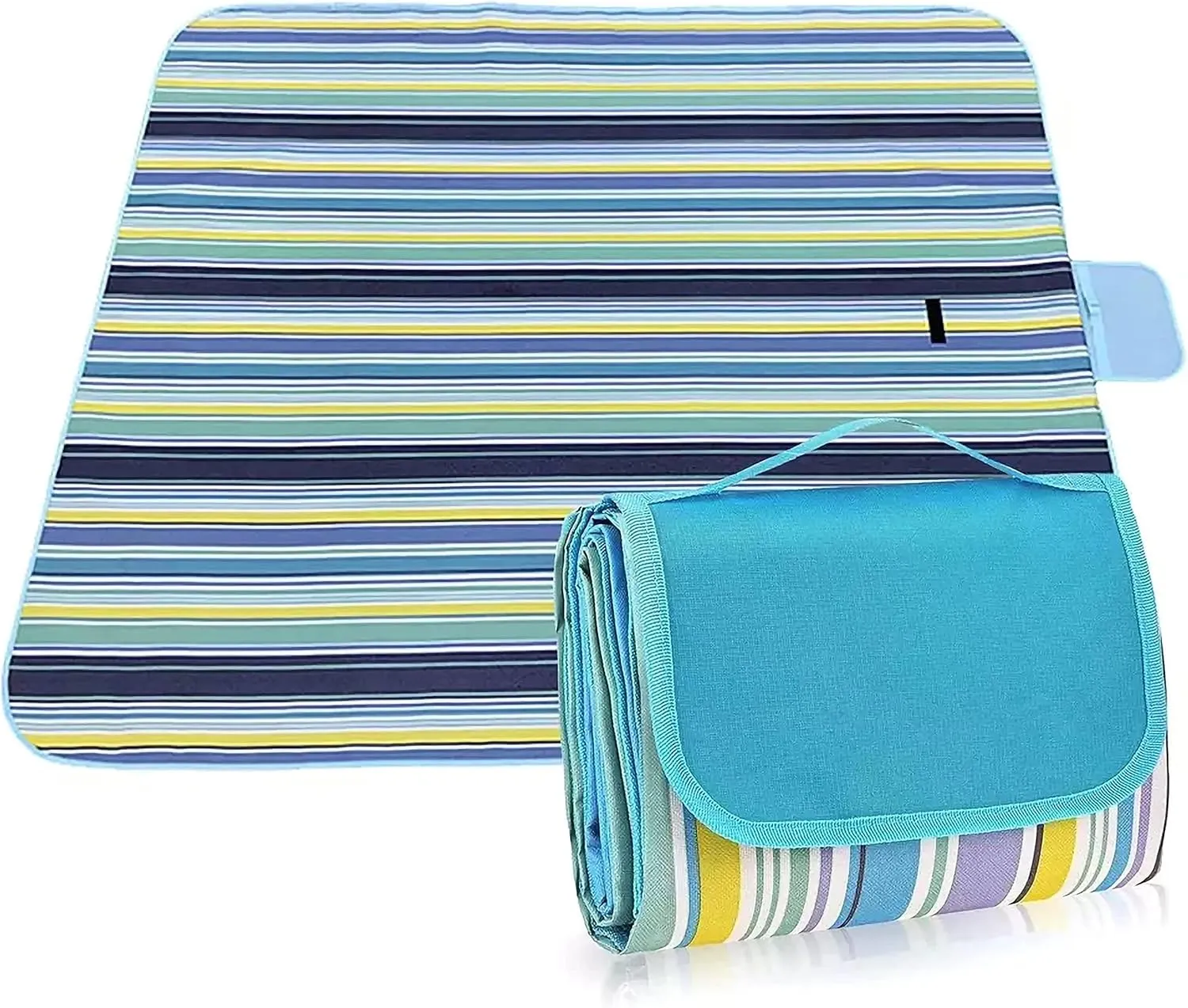 Extra Large Picnic & Outdoor Blanket and More Dual Layers for Outdoor Water-Resistant Handy Mat Tote Spring Summer Camping Blanket Great for The Beach (Light Blue) (Stripe-TBW)