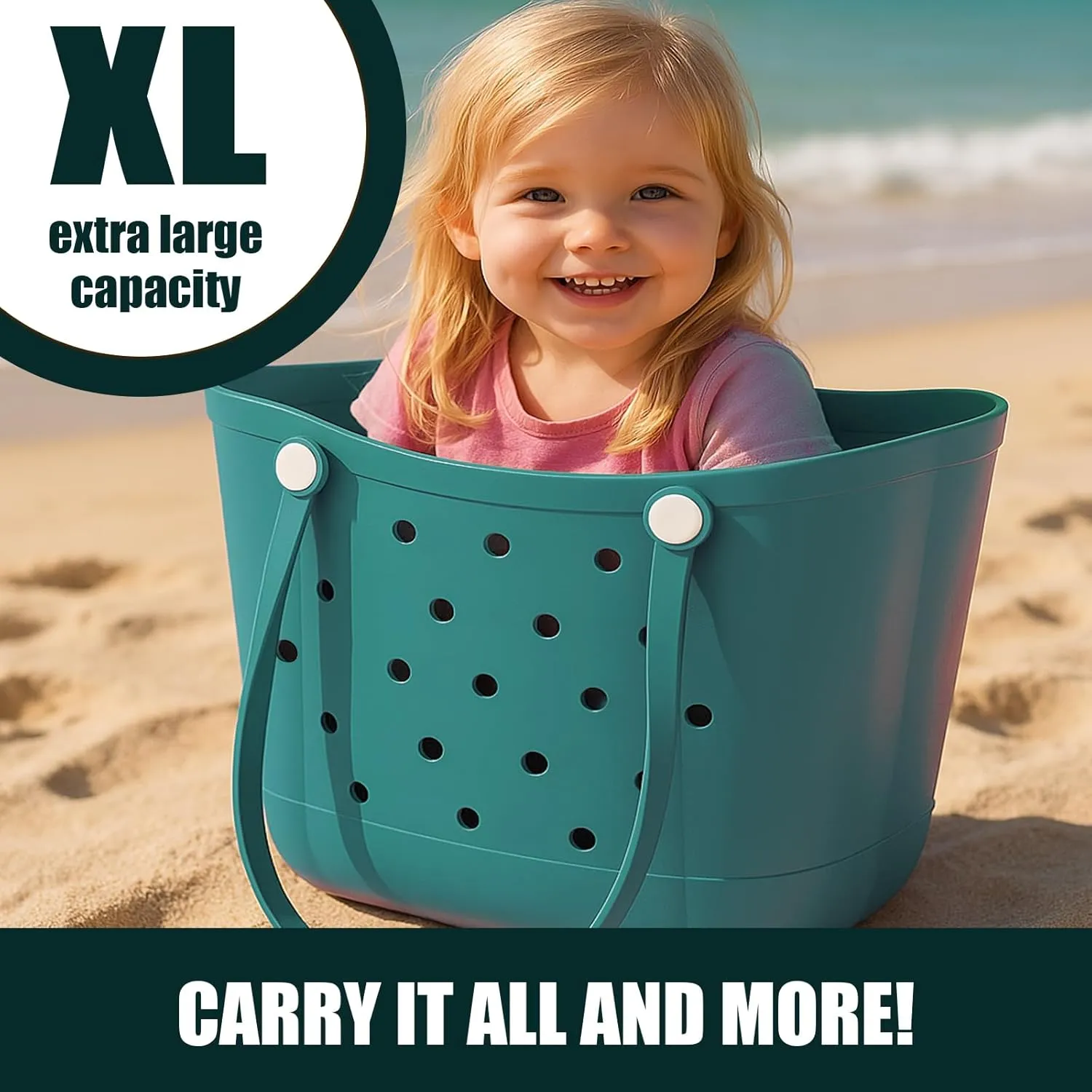Extra Large Tote Bag, 19"x10"x14" Upgraded Waterproof Rubber Beach Bag, Durable Washable Lightweight Travel Bag
